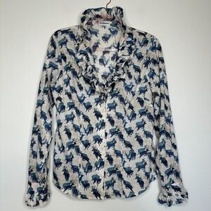 Ed Meier Ruffle Neck Blouse Size 8 40 Elk Print Nature Novelty Austria